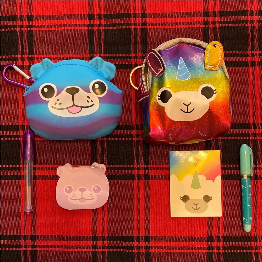 Pair Of Kids Mini Backpack Accessory Pouches - Paige The Pug & Unicorn Design